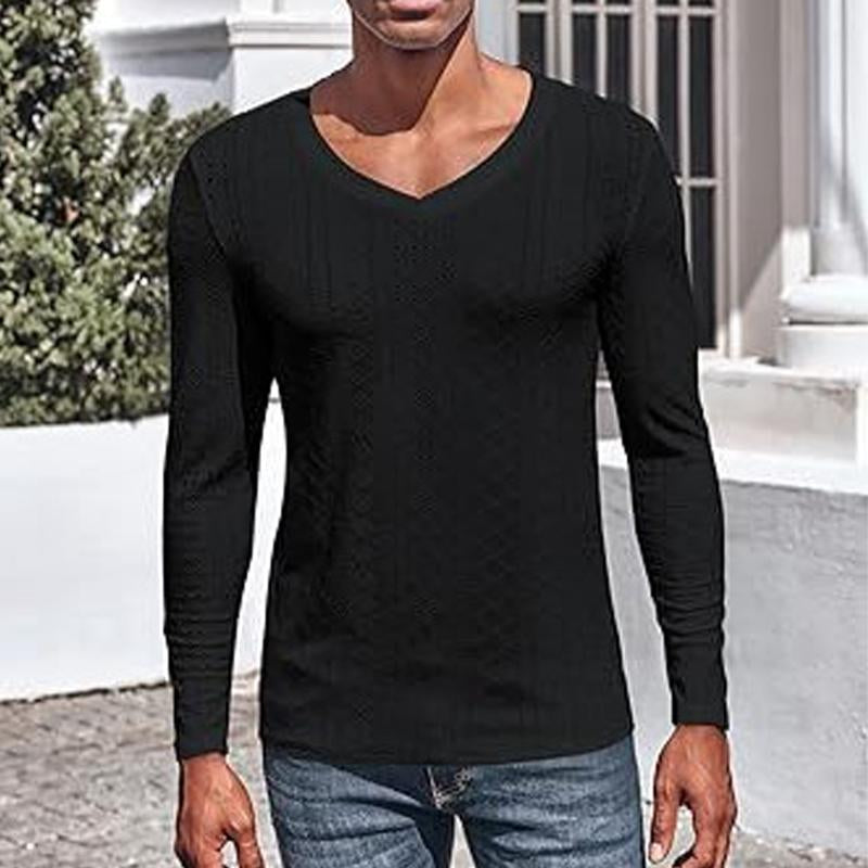 Men's Knitted Jacquard V-neck Long-sleeved T-shirt 9261136445624
