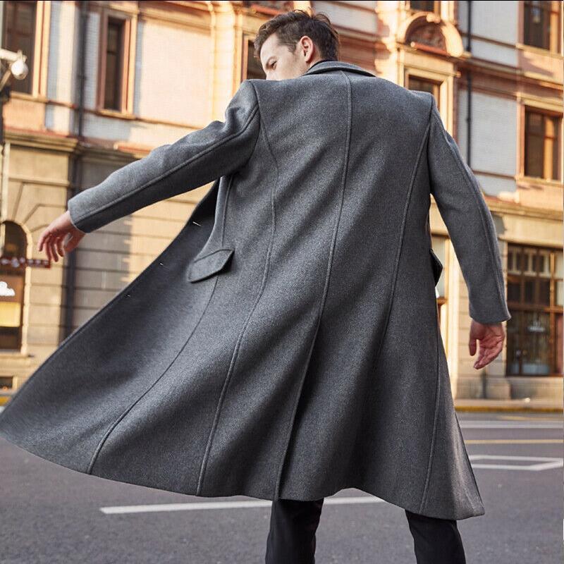 Men's British Style Solid Color Long Coat 9261109510328