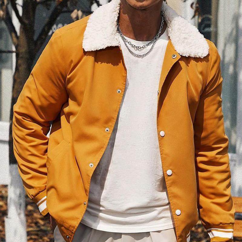 Men's Orange Fur Collar Baseball Jacket 9879140925624