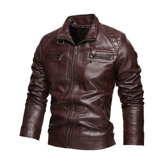 Men's American Retro Leather Motorcycle Jacket 9261092044984