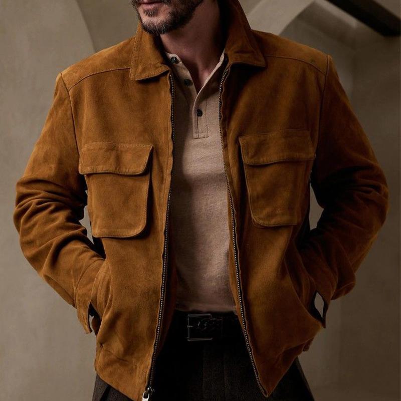 Men's Vintage Suede Lapel Zip-Up Jacket 9879141318840