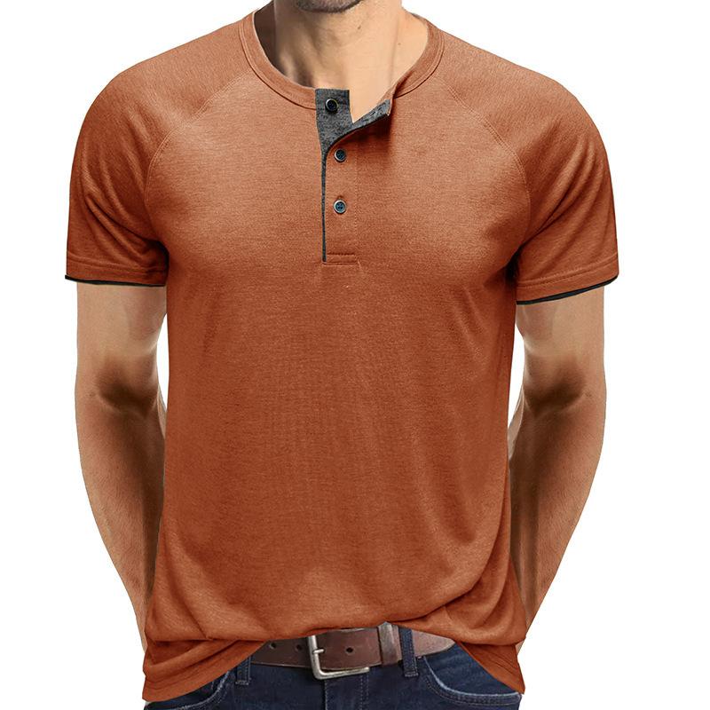 Men's Casual Contrasting Henley Collar Short Sleeve T-Shirt 9261135528120
