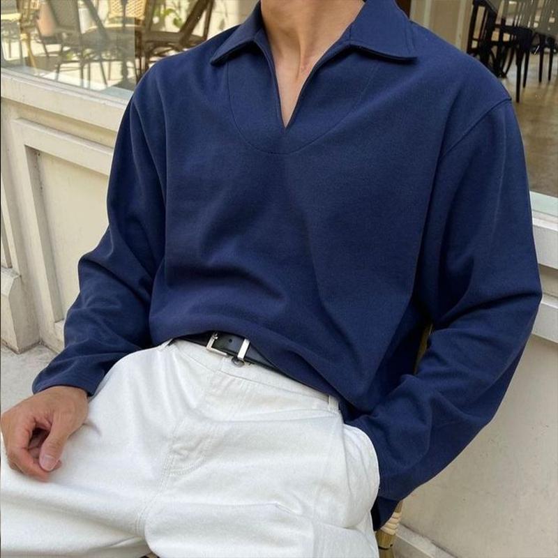 Men's Retro Casual Solid Color Lapel Sweatshirt 9887382274232