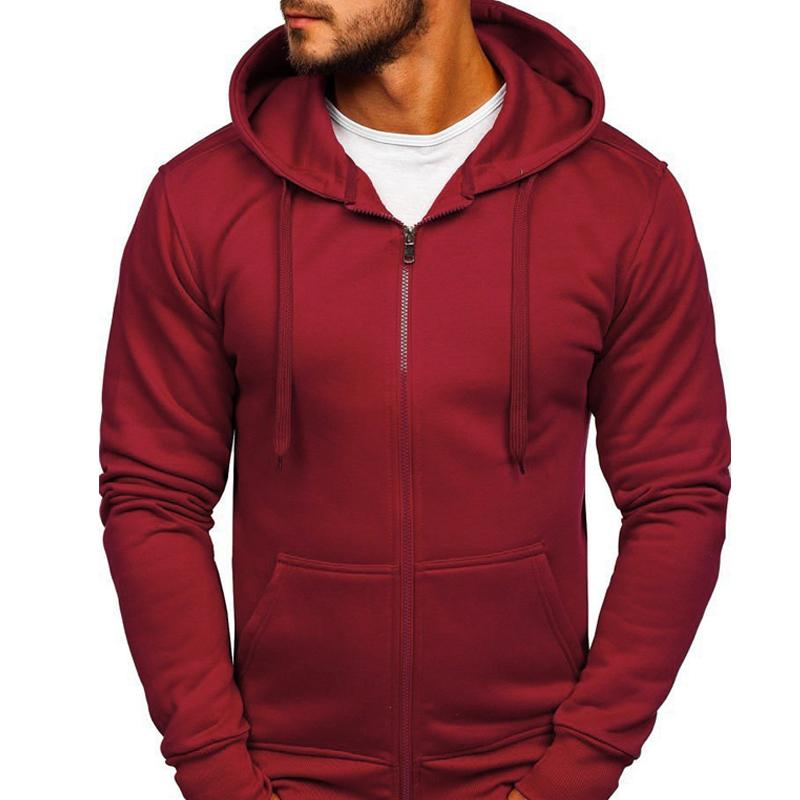 Men's Solid Color Zip Hooded Drawstring Sweatshirt DTT25082002