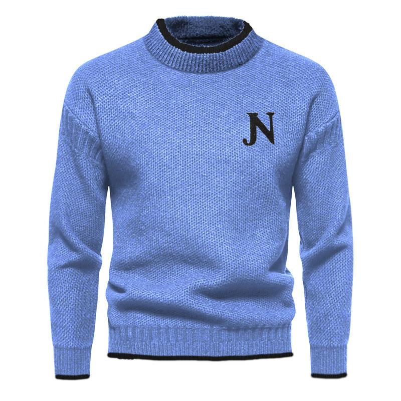 Men's Printed Colorblock Chunky Knit Crew Neck Sweater 9262185316536