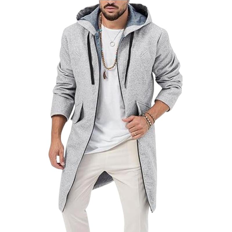 Men's Solid Color Loose Mid-length Hooded Coat 9261105184952