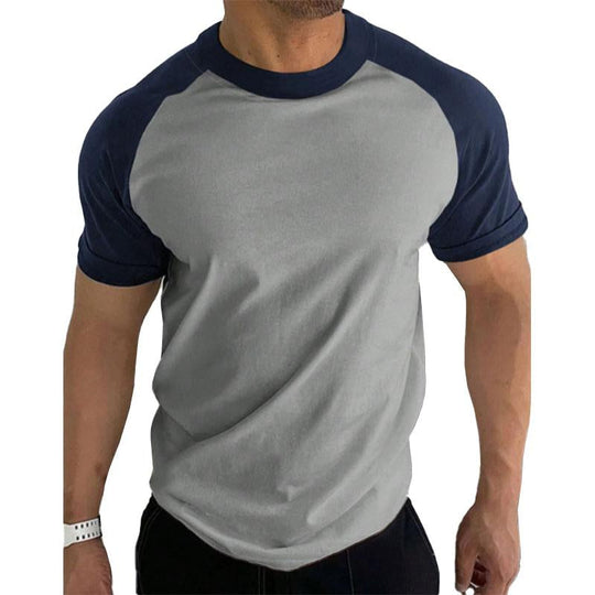 Men's Casual Round Neck Contrast Color Short Sleeve T-Shirt 9261124550840