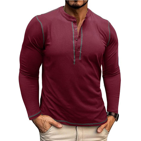 Men's Vintage Contrast Henley Collar Slim Fit Long Sleeve T-Shirt 9261136543928