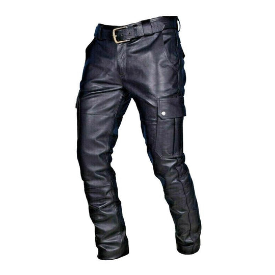 Men's Vintage Multi-Pocket Slim Fit Faux Leather Pants (Belt Excluded) DTT25082010