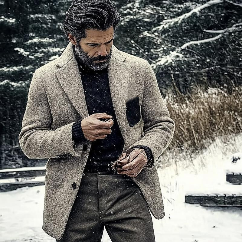 Men's Vintage Tweed Lapel Midi Coat 9261108920504