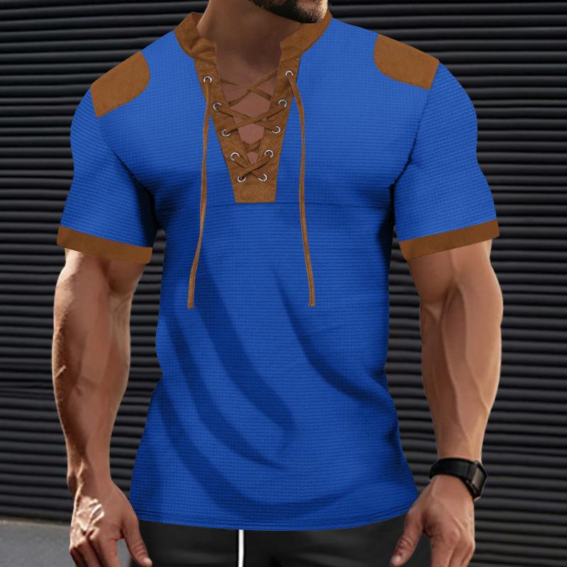 Men's Sports Short Sleeve Lace-Up Men's T-Shirt 9261138739384