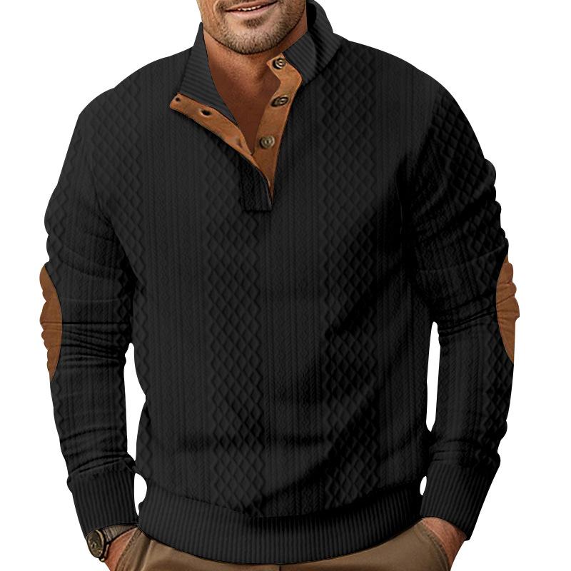 Men's Casual Color Block Jacquard Stand Collar Sweatshirt Dtt25081907
