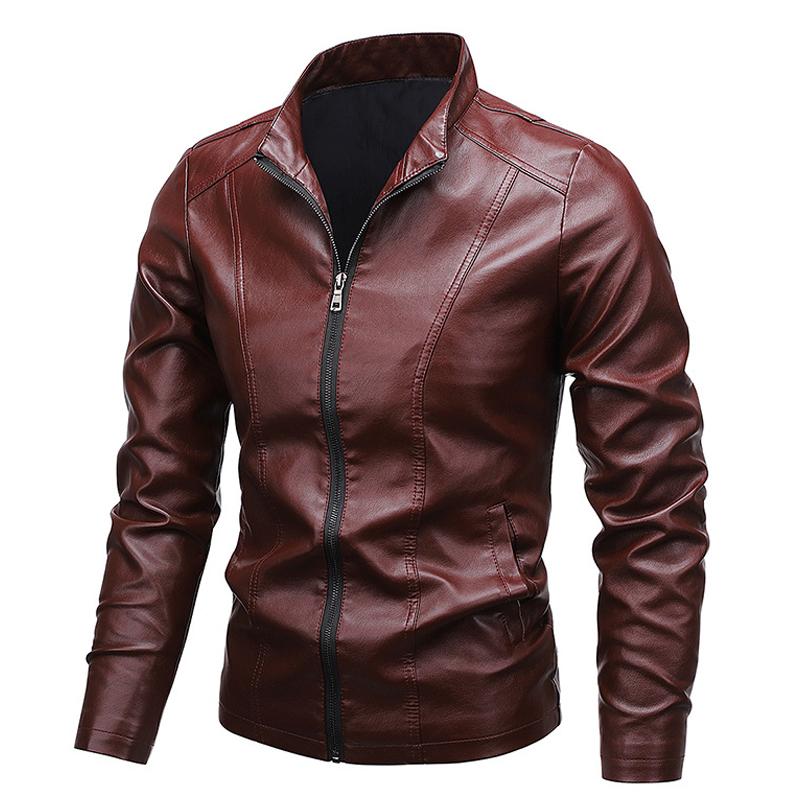 Men's Stand Collar Zip Leather Jacket 9261080871096