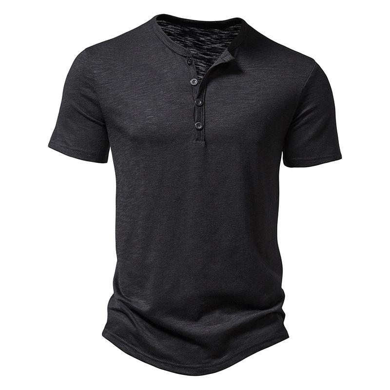 Men's Slub Cotton Henley Collar Short Sleeve T-shirt 9261127532728