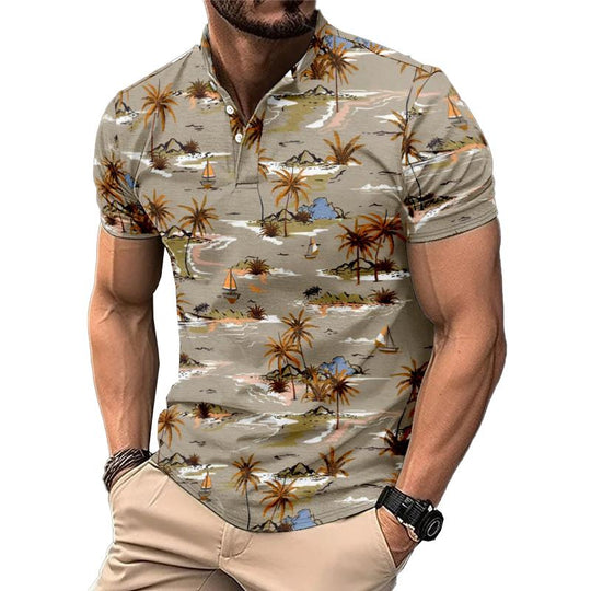 Men's Palm Hawaiian Print Button Down Short Sleeve T-Shirt 9261137068216