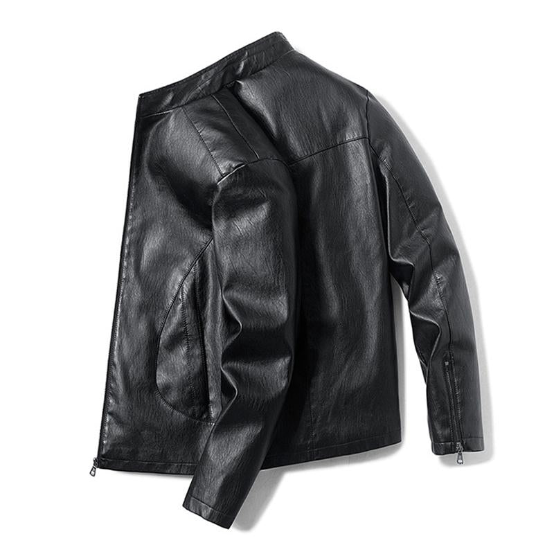 Men's Casual Stand Collar Zipper Slim Leather Jacket 9261090635960