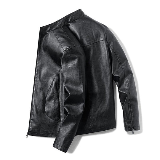 Men's Casual Stand Collar Zipper Slim Leather Jacket 9261090635960