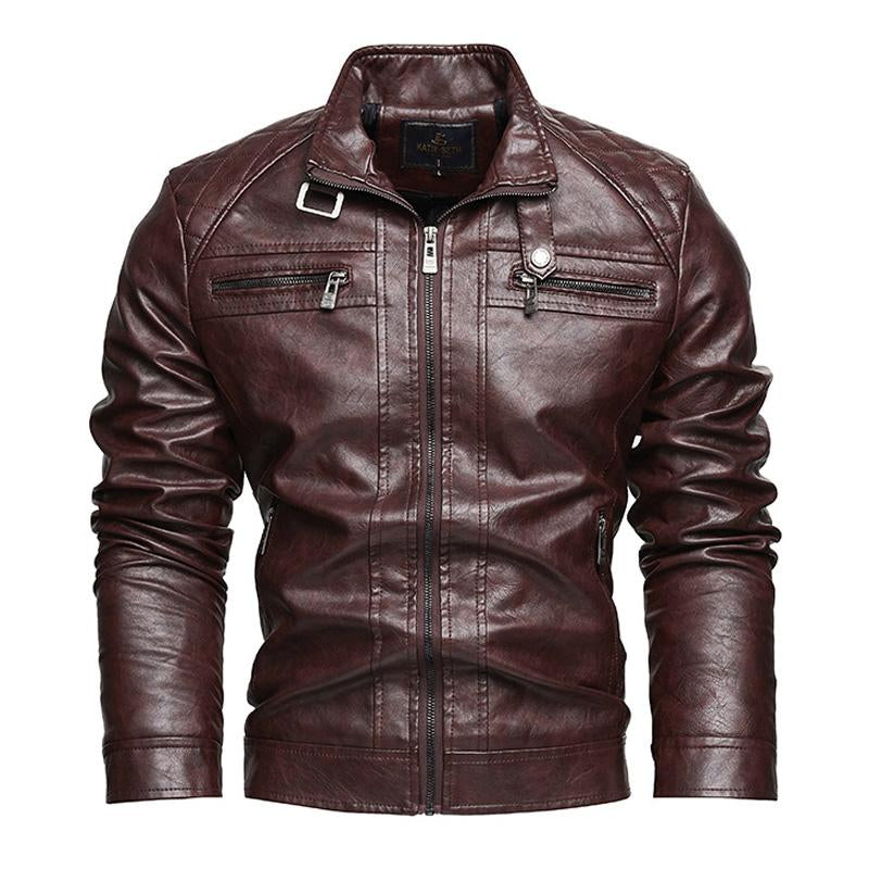 Men's American Retro Leather Motorcycle Jacket 9261092044984