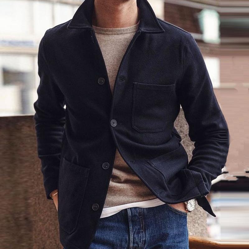 Men's Vintage Wool Blended Lapel Single Breasted Multi-pocket Work Jacket 9261080248504