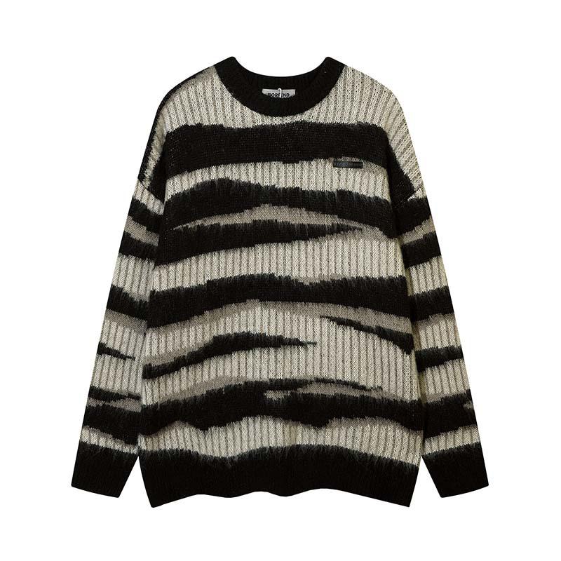 Men's Striped Colorblock Crewneck Knit Sweater 9262183776440