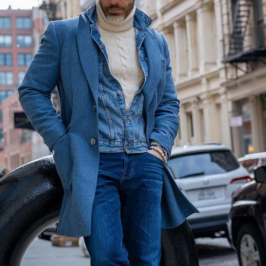 Men's Casual Retro Solid Color Lapel Mid-length Coat 9261111607480