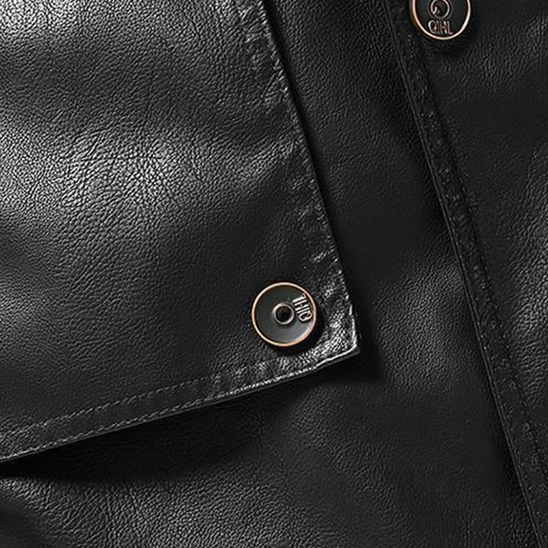 Men's Mid-length Stand Collar Leather Coat 9261108854968