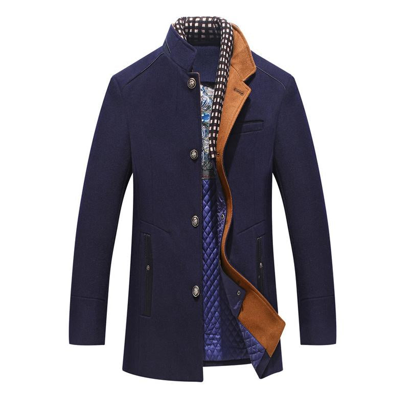Men's Casual Solid Color Scarf Collar Mid-length Coat 9261106200760