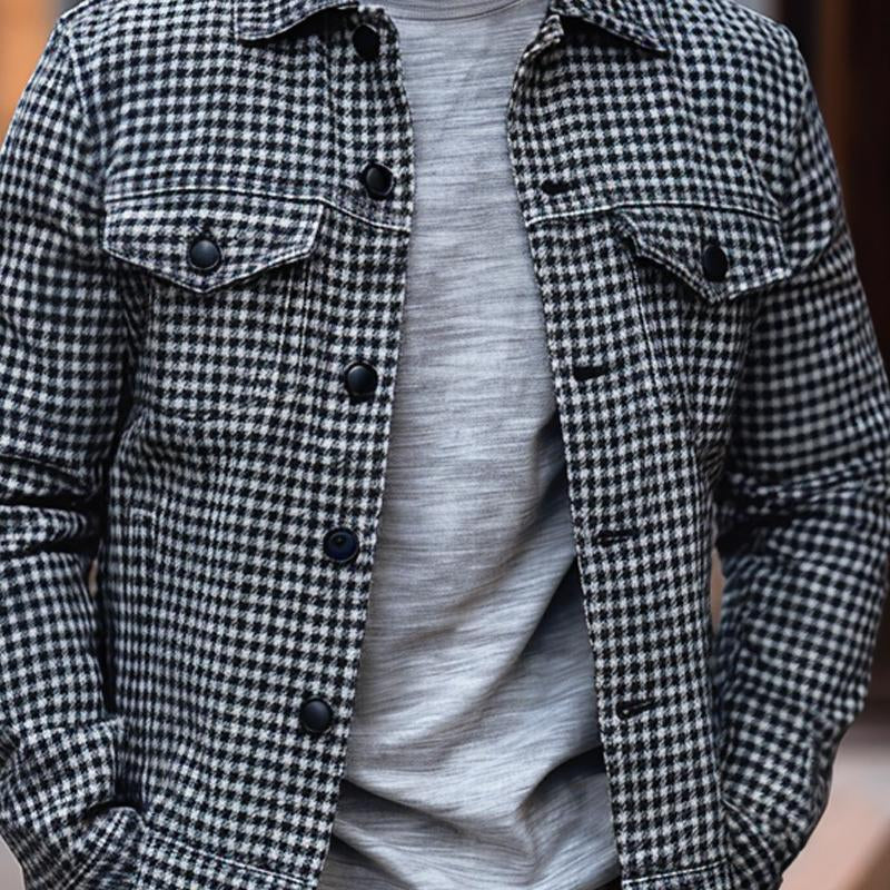 Men's Houndstooth Jacquard Lapel Shirt Jacket 9877642182840