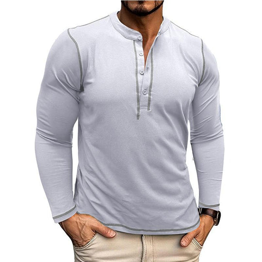Men's Vintage Contrast Henley Collar Slim Fit Long Sleeve T-Shirt 9261136543928