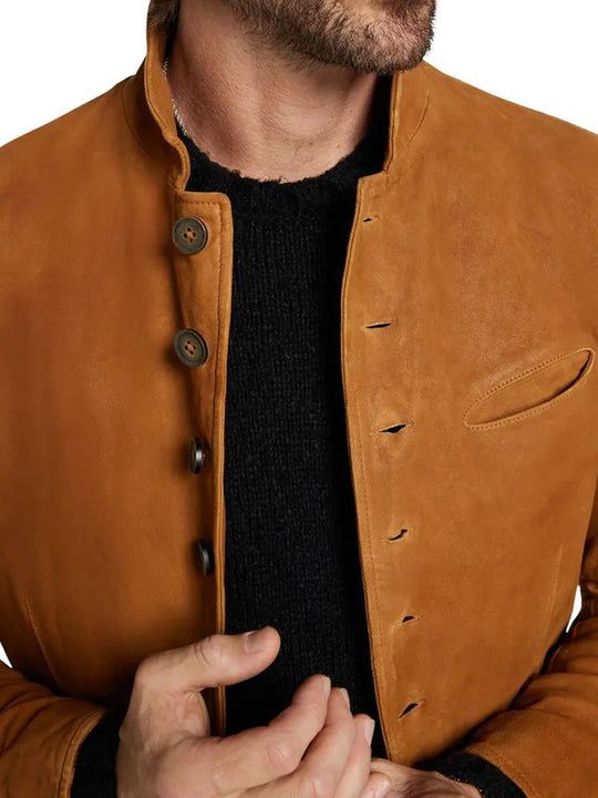 Men's Vintage Suede Stand Collar Pocket Casual Blazer 9888736084152