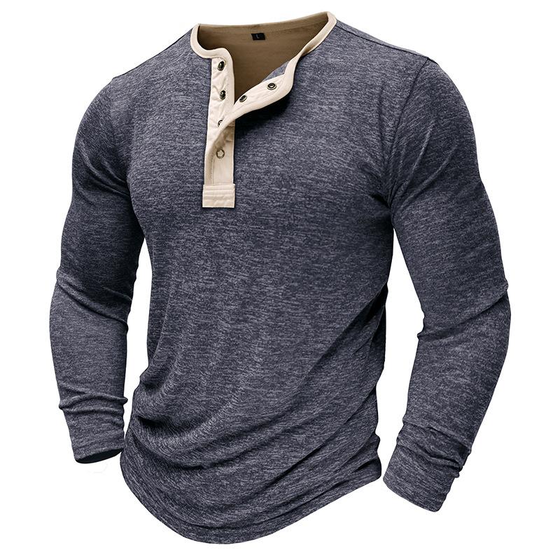 Men's Button Collar Long Sleeve T-Shirt 9261142835384