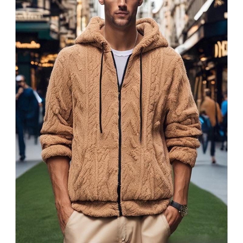 Men's Solid Color Plush Warm Hooded Coat 9261110165688