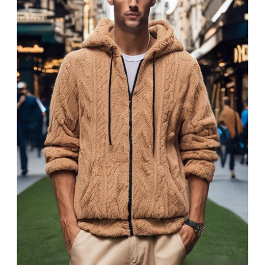 Men's Solid Color Plush Warm Hooded Coat 9261110165688