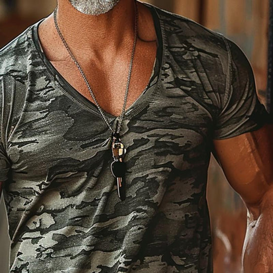 Men's Camouflage Print V-Neck Short Sleeve T-Shirt 9261118488760