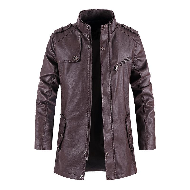 Men's Mid-length Stand Collar Leather Coat 9261108854968