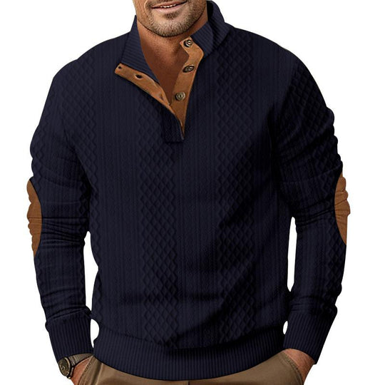 Men's Casual Color Block Jacquard Stand Collar Sweatshirt Dtt25081907