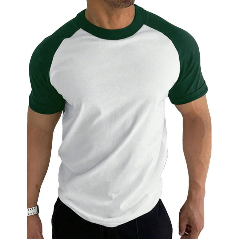 Men's Casual Round Neck Contrast Color Short Sleeve T-Shirt 9261124550840