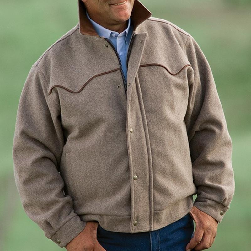Men's Vintage Khaki Paneled Collar Jacket 9880237506744