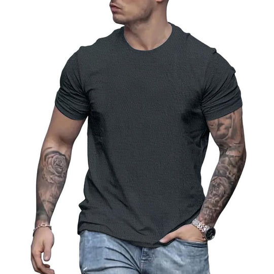 Men's Round Neck Solid Color Casual Short-sleeved T-shirt 9261141164216