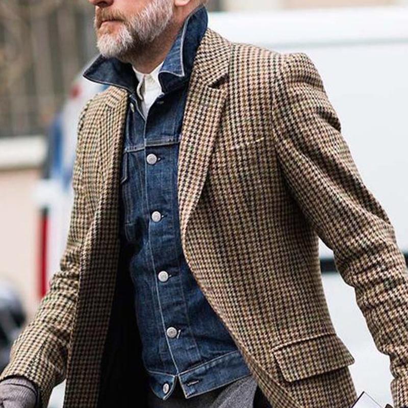 Men's Casual Houndstooth Mid-Length Coat 9261104824504