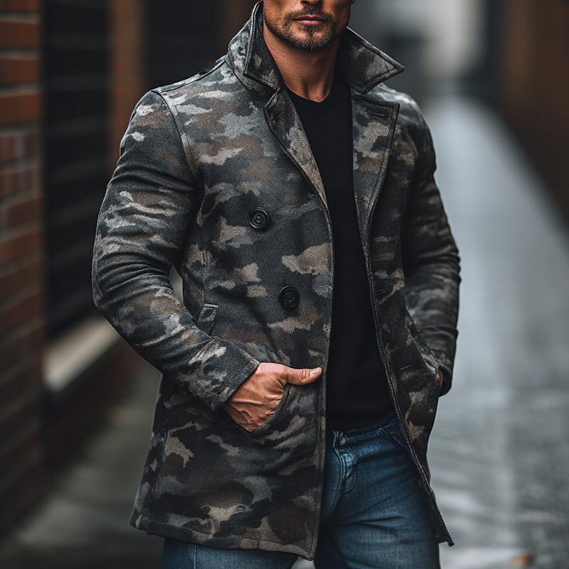 Men's Camouflage Print Brushed Mid-length Coat 9261105414328