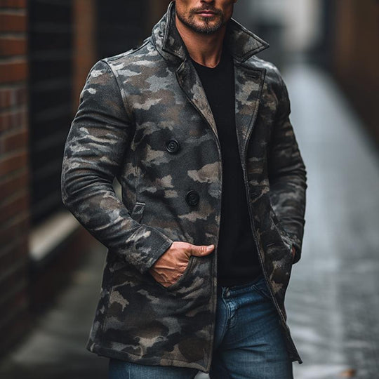 Men's Camouflage Print Brushed Mid-length Coat 9261105414328
