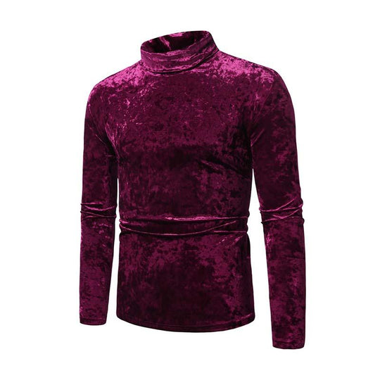 Men's Classic Retro Casual Turtleneck Suede Slim Long Sleeve T-Shirt 9261141622968