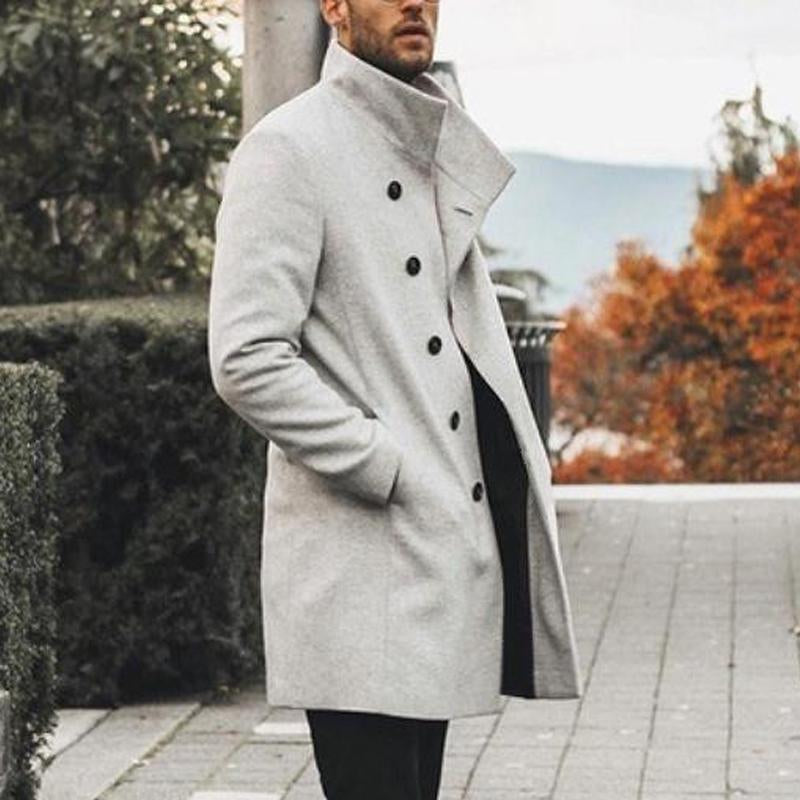 Men's Vintage Solid Color Stand Collar Trench Coat 9261104038072