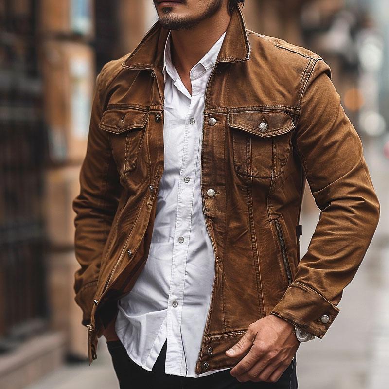 Men's Vintage Denim Lapel Jacket 9878728769720