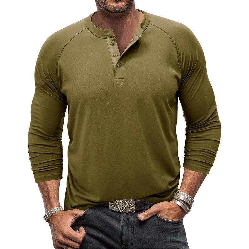 Men's Casual Solid Color Henley Collar Raglan Long Sleeve T-Shirt 9261136380088