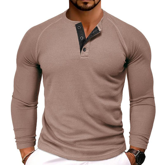 Men's Casual Round Neck Waffle Long Sleeve T-Shirt 9261135954104