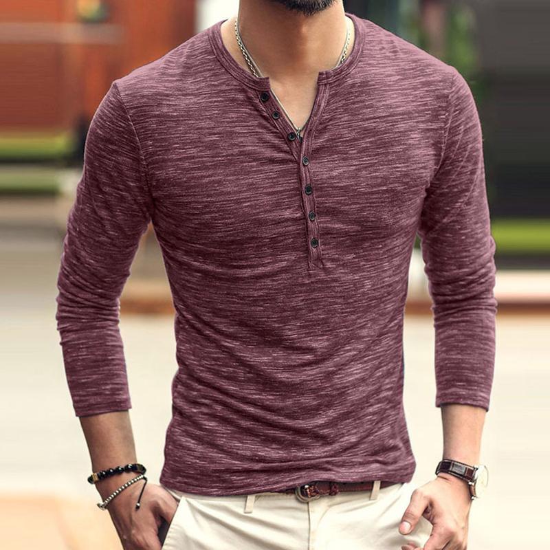 Men's Round Neck Solid Color Henley Shirt 9261122257080