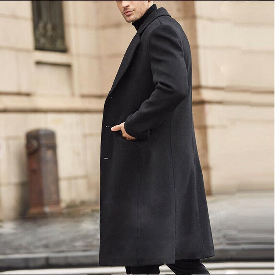Men's British Style Solid Color Long Coat 9261109510328