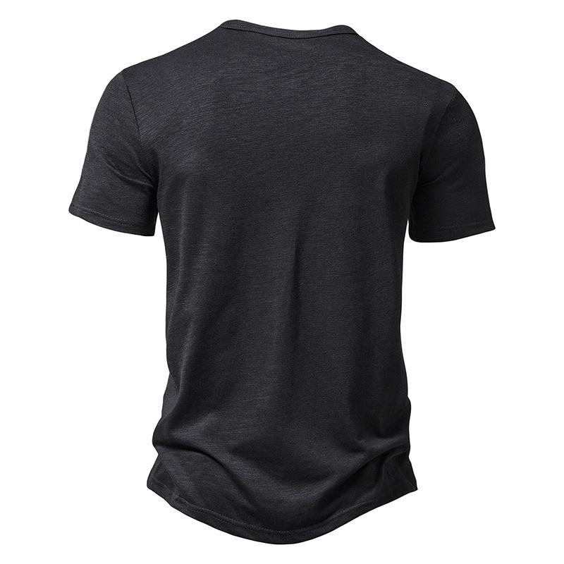 Men's Slub Cotton Henley Collar Short Sleeve T-shirt 9261127532728